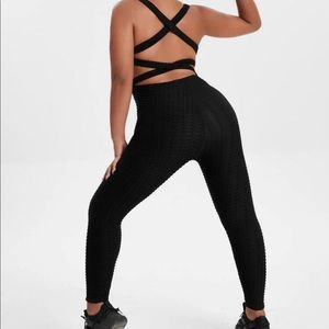 Criss-cross Backless Honeycomb Textured Sports
Jumpsuit